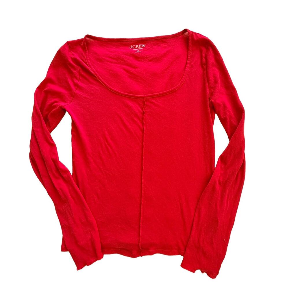 J.Crew Women's Red Tissue Crepe Top Shirt Sz M 100% Cotton Lightweight Basic EUC